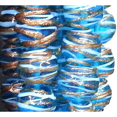 glass lampwork beads with goldsand line, round, blue