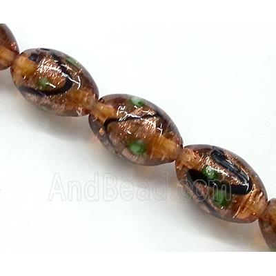 glass lampwork beads with goldsand, barrel, coffee