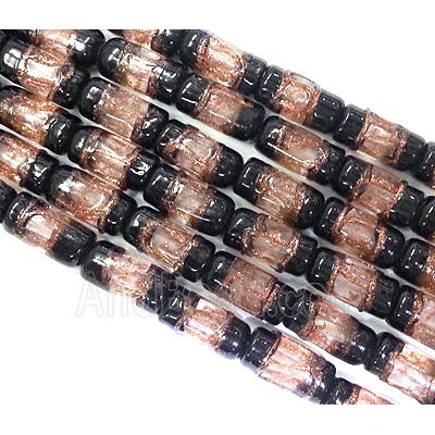 glass lampwork beads with goldsand, tube, champagne