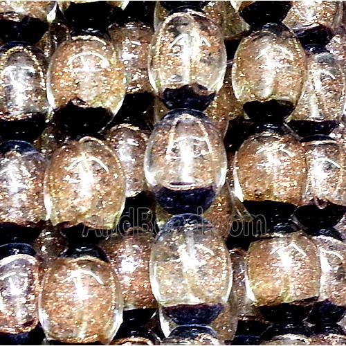 glass lampwork beads with goldsand line, barrel, champagne