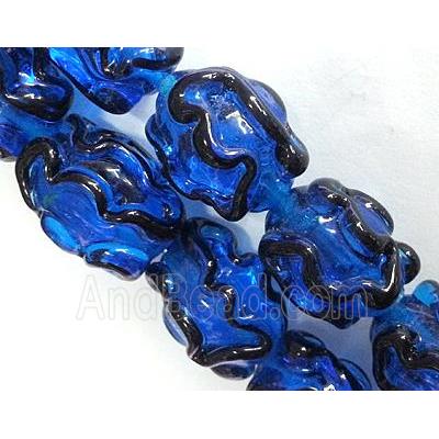 Lampwork Glass bead with stripe, barrel, blue