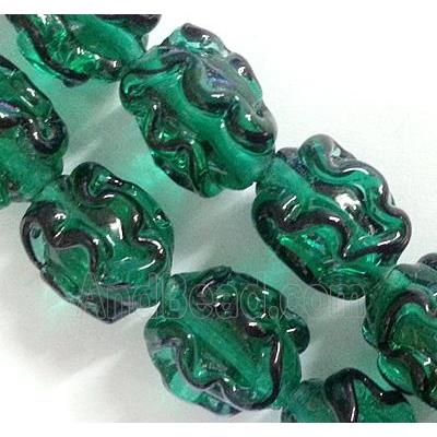 Lampwork Glass beads peacock green