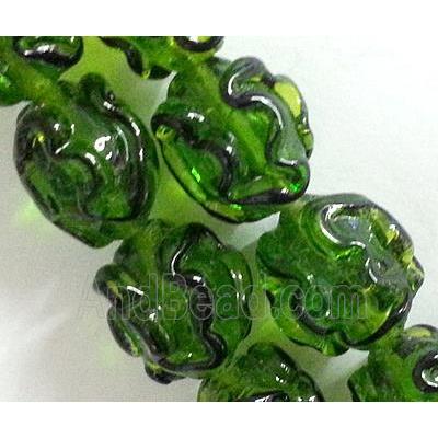 Lampwork Glass bead with stripe, barrel, olive