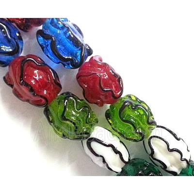 Lampwork Glass bead with stripe, barrel, mixed color