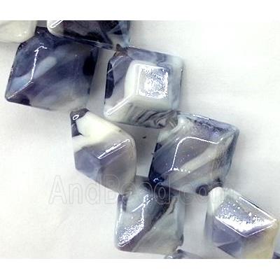 Plated Lampwork glass bead, square, purple
