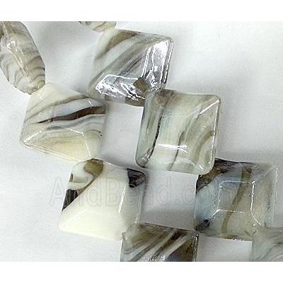 Plated Lampwork glass bead, square, grey