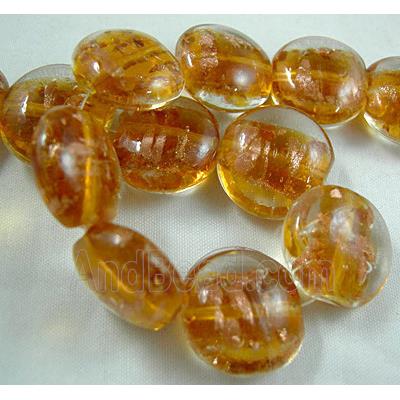 lampwork glass beads with goldsand, flat-round, golden