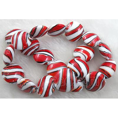 zebra lampwork glass beads, flat-round, red