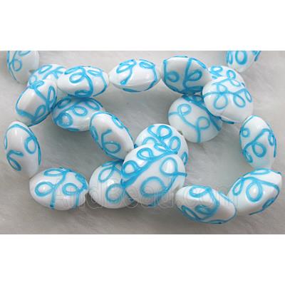 handcraft glass lampwork beads, flat-round, line, aqua