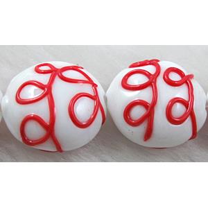 handcraft glass lampwork beads, flat-round, line, mixed color