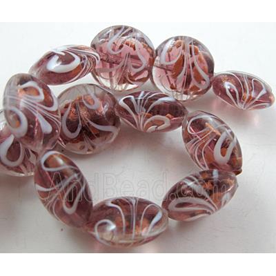 stripe lampwork glass beads, flat-round, purple