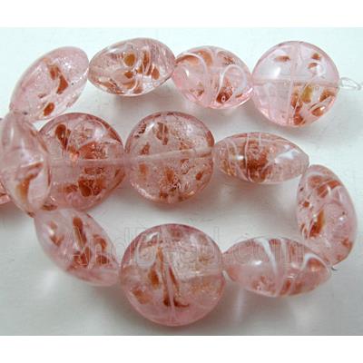 stripe lampwork glass beads, flat-round, pink