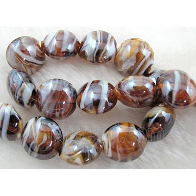 Lampwork Glass Beads, flat round, coffee