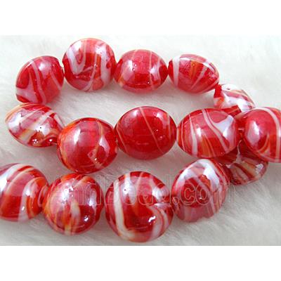 Lampwork glass bead, flat round, red