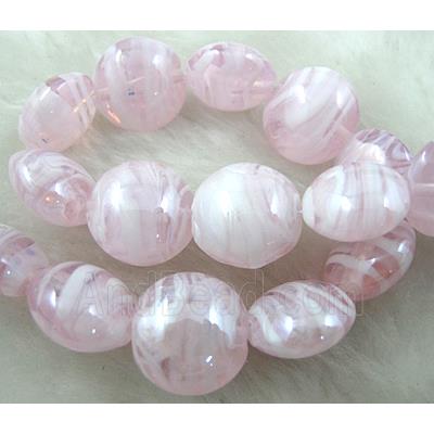 plated Lampwork glass bead, flat round, pink