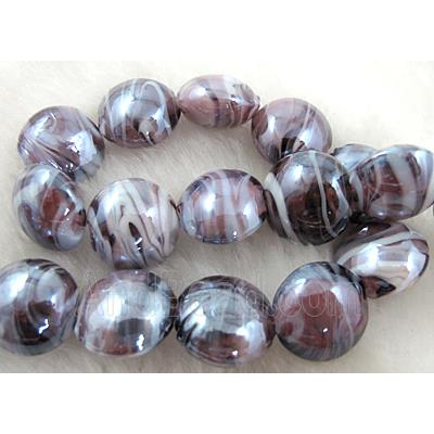 Lampwork glass bead, flat round, purple