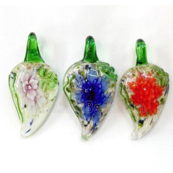 lampwork pendant, leaf