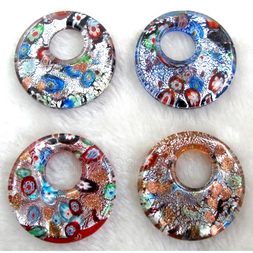 Lampwork glass pendants, silver foil, mixed