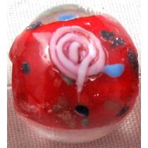 lampwork glass beads, flower, round, red