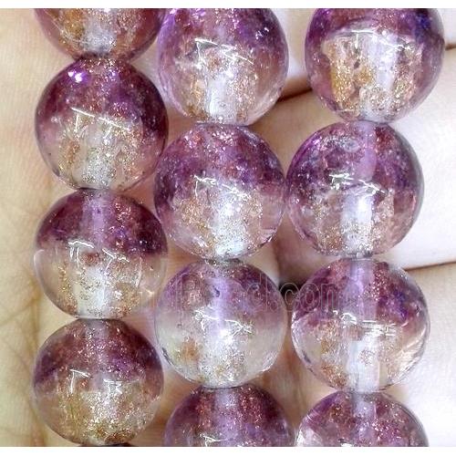 Lampwork glass bead within goldsand, round, double color