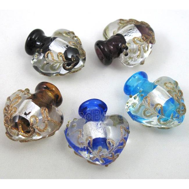 glass lampwork bottle pendant, mixed color