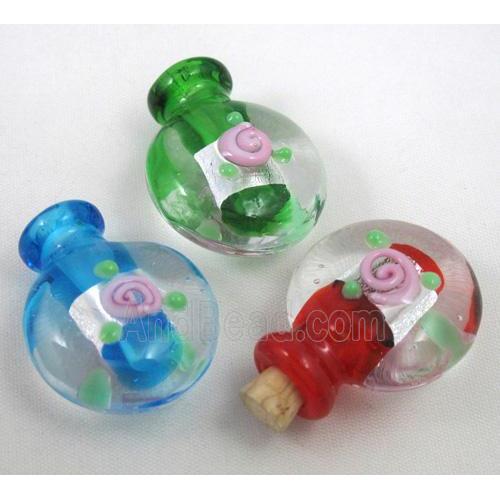 glass lampwork bottle pendant, mixed color