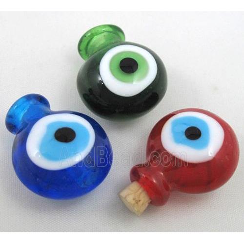glass lampwork pendant, bottle, evil eye, mixed color