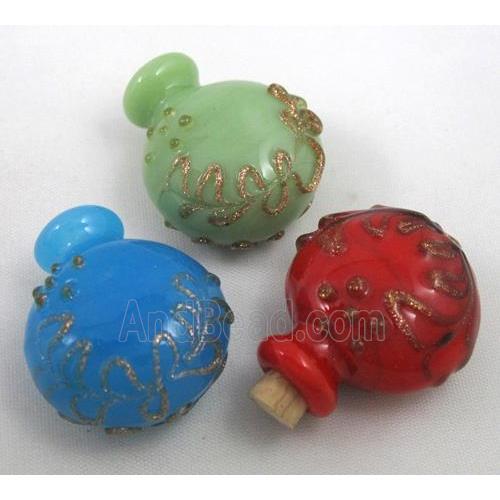 glass lampwork bottle pendant, mixed color