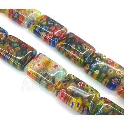 Millefiori glass bead, rectangle, mixed