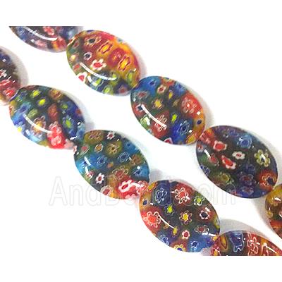 Millefiori glass bead, oval, mixed