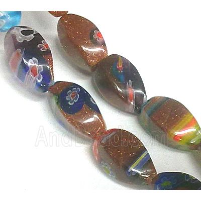 Millefiori glass bead with goldsand, mixed
