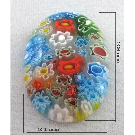 oval Cabochon, Millefiori glass beads, multi-flower, flat-back