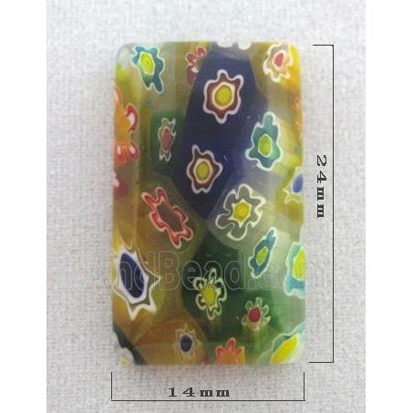 rectangle Cabochon, Millefiori glass bead, multi-flower, flat-back