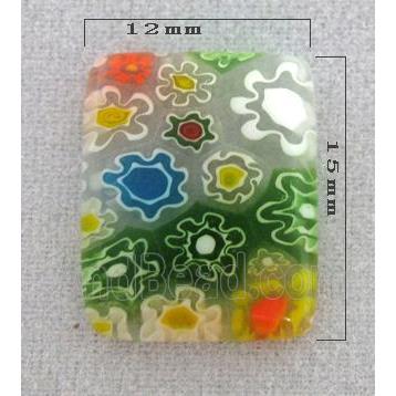 rectangle Cabochon, Millefiori glass bead, multi-flower, flat-back