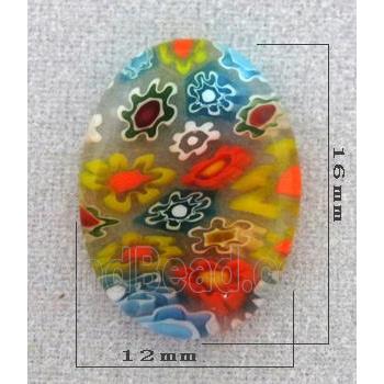 oval Cabochon, Millefiori glass beads, multi-flower, flat-back