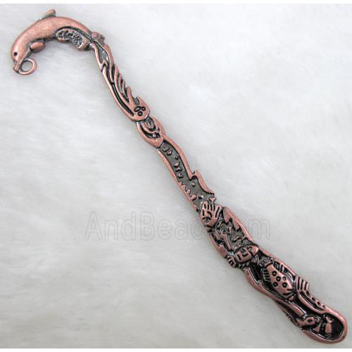 Antique Red Bookmark, Tibetan Silver Non-Nickel