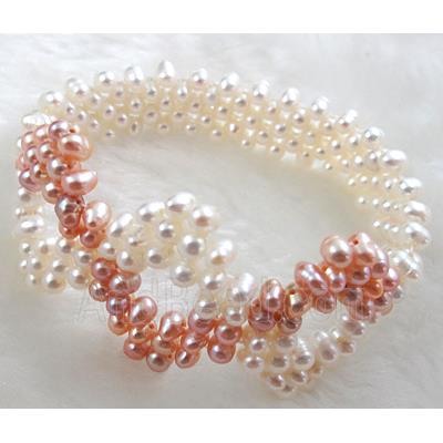 Handcraft Cluster Pearl Bracelet, elastic