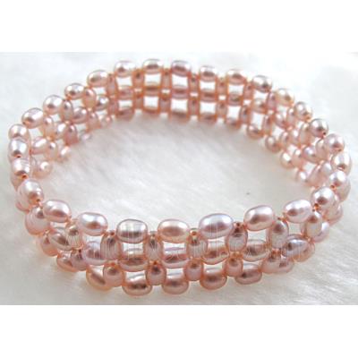 Handcraft Cluster Pearl Bracelet, elastic, purple