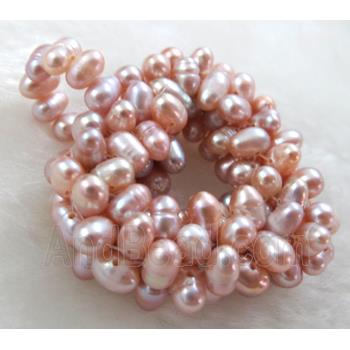 freshwater pearl pendant, cluster, heart, handcraft, purple