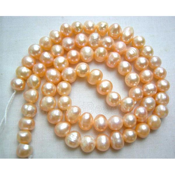 15.5 inches string of freshwater pearl beads, pink, potato