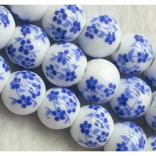 blue and white porcelain bead, round