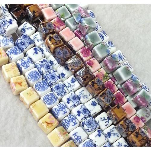 Porcelain cube beads, mixed color