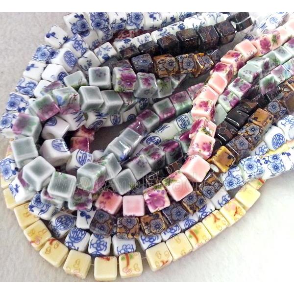 Porcelain cube beads, mixed color