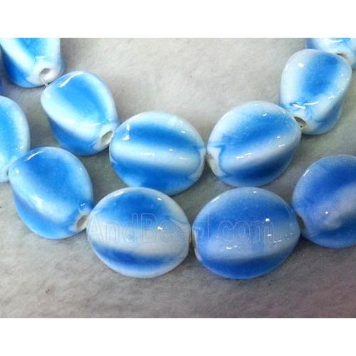 Blue Painted Oriental Porcelain Carambole Beads
