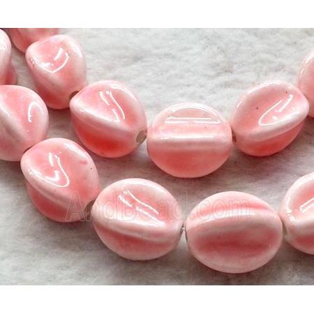 Pink Painted Oriental Porcelain Carambole Beads