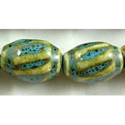 Turquoise Color Oriental Porcelain Twist Oval Beads