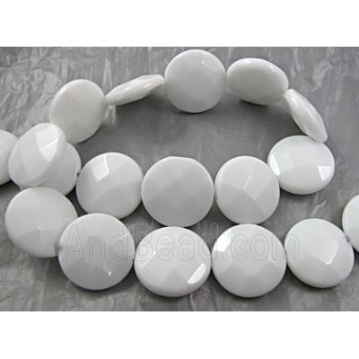 White Porcelain Beads, faceted flat-round