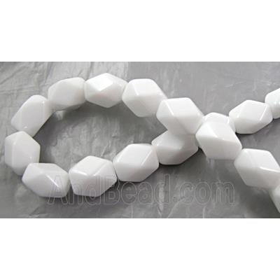 White Porcelain Beads, faceted, erose