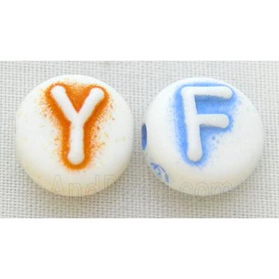 Plastic Beads, mix Alphabet letter, flat round