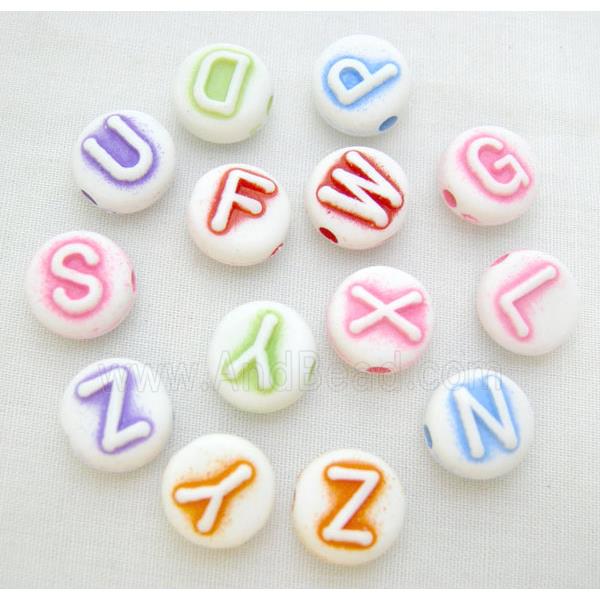 Plastic Beads, mix Alphabet letter, flat round